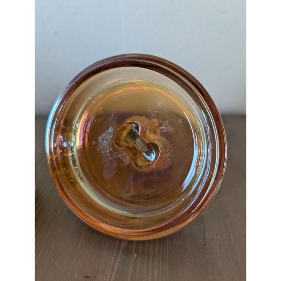Vintage Jeannette Glass Marigold Iridescent Glass Poodle Trinket Box Candy Dish - Picture 7 of 9